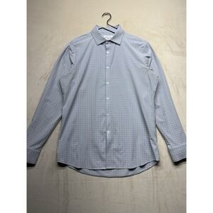 Mizzen+Main Leeward Shirt Trim Fit Men's L Plaid Blue White Made In USA Stretch